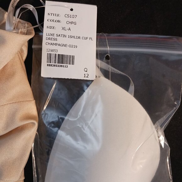 NWT, Cynthia & Sahar XL Luz, One-Shoulder Stretch Satin Mermaid Dress, Champagne - Picture 10 of 13